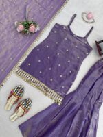 Lavender Color Fendi Silk Fabric Sequence With Real Mirror Work Palazzo Suit