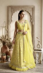 Lemon Yellow Color Georgette Fabric Jari Work With Foil Paper Work Lehenga