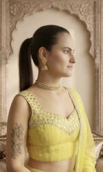 Lemon Yellow Color Georgette Fabric Jari Work With Foil Paper Work Lehenga