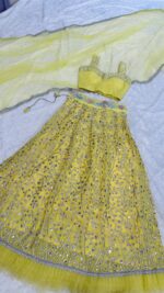Lemon Yellow Color Georgette Fabric Jari Work With Foil Paper Work Lehenga