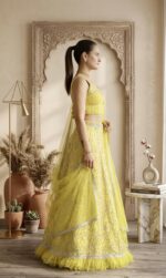 Lemon Yellow Color Georgette Fabric Jari Work With Foil Paper Work Lehenga