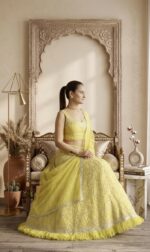 Lemon Yellow Color Georgette Fabric Jari Work With Foil Paper Work Lehenga