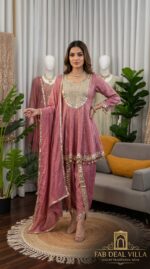 Light Pink Color Gold Crush Fabric Real Mirror Work Dhoti Style Suit