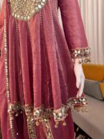 Light Pink Color Gold Crush Fabric Real Mirror Work Dhoti Style Suit