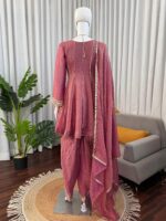 Light Pink Color Gold Crush Fabric Real Mirror Work Dhoti Style Suit