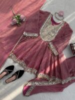 Light Pink Color Gold Crush Fabric Real Mirror Work Dhoti Style Suit