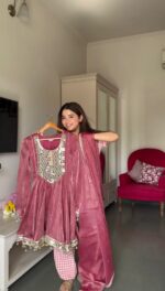 Light Pink Color Gold Crush Fabric Real Mirror Work Dhoti Style Suit