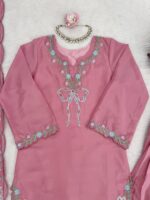 Light Pink Color Natural Crepe Fabric Thread With Sequence Work Farshi Style Suit