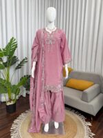 Light Pink Color Natural Crepe Fabric Thread With Sequence Work Farshi Style Suit