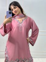 Light Pink Color Natural Crepe Fabric Thread With Sequence Work Farshi Style Suit