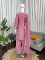 Light Pink Color Natural Crepe Fabric Thread With Sequence Work Farshi Style Suit
