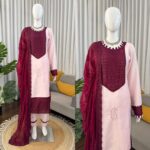 Light Pink Color Natural Crepe Fabric Thread With Sequence Work Suit