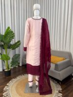Light Pink Color Natural Crepe Fabric Thread With Sequence Work Suit