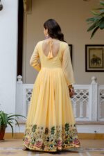 Light Yellow Color Faux Georgette Fabric Embroidery Work Gown