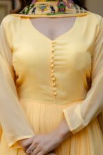 Light Yellow Color Faux Georgette Fabric Embroidery Work Gown