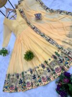 Light Yellow Color Faux Georgette Fabric Embroidery Work Gown