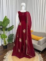 Maroon Color Fendi Silk Fabric Thread With Sequence Work Palazzo Suit