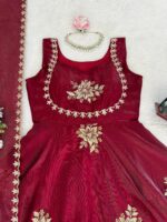 Maroon Color Fendi Silk Fabric Thread With Sequence Work Palazzo Suit