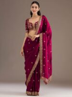 Maroon Color Tissue Fabric Multiple Sequence With Jari Embroidery Work Saree