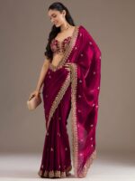 Maroon Color Tissue Fabric Multiple Sequence With Jari Embroidery Work Saree