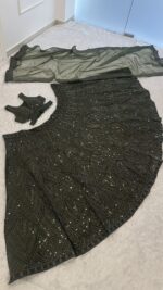 Mehandi Color Chinon Silk Fabric Sequence With Thread Work Lehenga