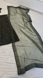 Mehandi Color Chinon Silk Fabric Sequence With Thread Work Lehenga