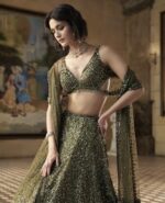 Mehandi Color Chinon Silk Fabric Sequence With Thread Work Lehenga