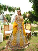 Multi Color Slub Silk Fabric Sequence With Foil Mirror Work Lehenga