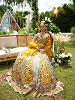 Multi Color Slub Silk Fabric Sequence With Foil Mirror Work Lehenga