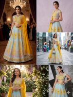 Multi Color Slub Silk Fabric Sequence With Foil Mirror Work Lehenga