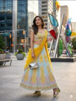 Multi Color Slub Silk Fabric Sequence With Foil Mirror Work Lehenga