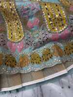 Multi Color Slub Silk Fabric Sequence With Foil Mirror Work Lehenga