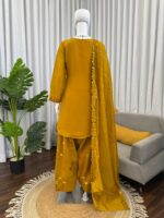 Mustard Yellow Color Mul Chanderi Fabric Sequence Work Farshi Style Palazzo Suit