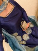 Navy Blue Color Natural Crepe Fabric Thread With Sequence Work Farshi Style Suit