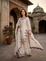 Off White Color Jimmy Choo Silk Fabric Thread Work Palazzo Suit