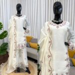 Off White Color Jimmy Choo Silk Fabric Thread Work Palazzo Suit