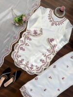 Off White Color Jimmy Choo Silk Fabric Thread Work Palazzo Suit