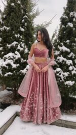 Onion Color Japan Satin Fabric Coding With Sequence Work Lehenga