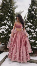 Onion Color Japan Satin Fabric Coding With Sequence Work Lehenga