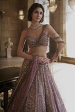 Onion Color Kasturi Silk Fabric Thread With Sequence Work Lehenga