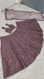 Onion Color Kasturi Silk Fabric Thread With Sequence Work Lehenga