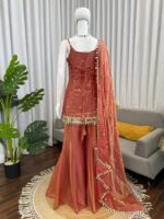 Orange Color Fendi Silk Fabric Sequence With Real Mirror Work Palazzo Suit