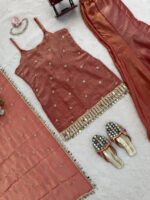 Orange Color Fendi Silk Fabric Sequence With Real Mirror Work Palazzo Suit