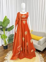 Orange Color Fendi Silk Fabric Thread With Sequence Work Palazzo Suit