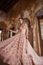 Peach Color Faux Georgette Fabric Jari Work With Paper Mirror Work Lehenga