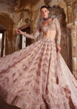 Peach Color Faux Georgette Fabric Jari Work With Paper Mirror Work Lehenga