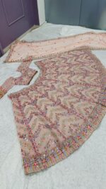 Peach Color Faux Georgette Fabric Jari Work With Paper Mirror Work Lehenga