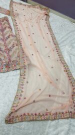 Peach Color Faux Georgette Fabric Jari Work With Paper Mirror Work Lehenga