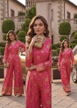 Pink Color Banarasi Silk Jacquard Fabric Jump Suit