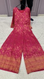 Pink Color Banarasi Silk Jacquard Fabric Jump Suit
